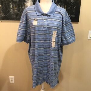 NWT St Johns Bay Cotton Blue Striped Shrink and Fade Resistant Polo Shirt-XXL